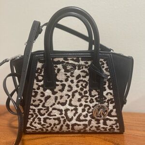 Michael Kors Black and White Leopard Print Handbag